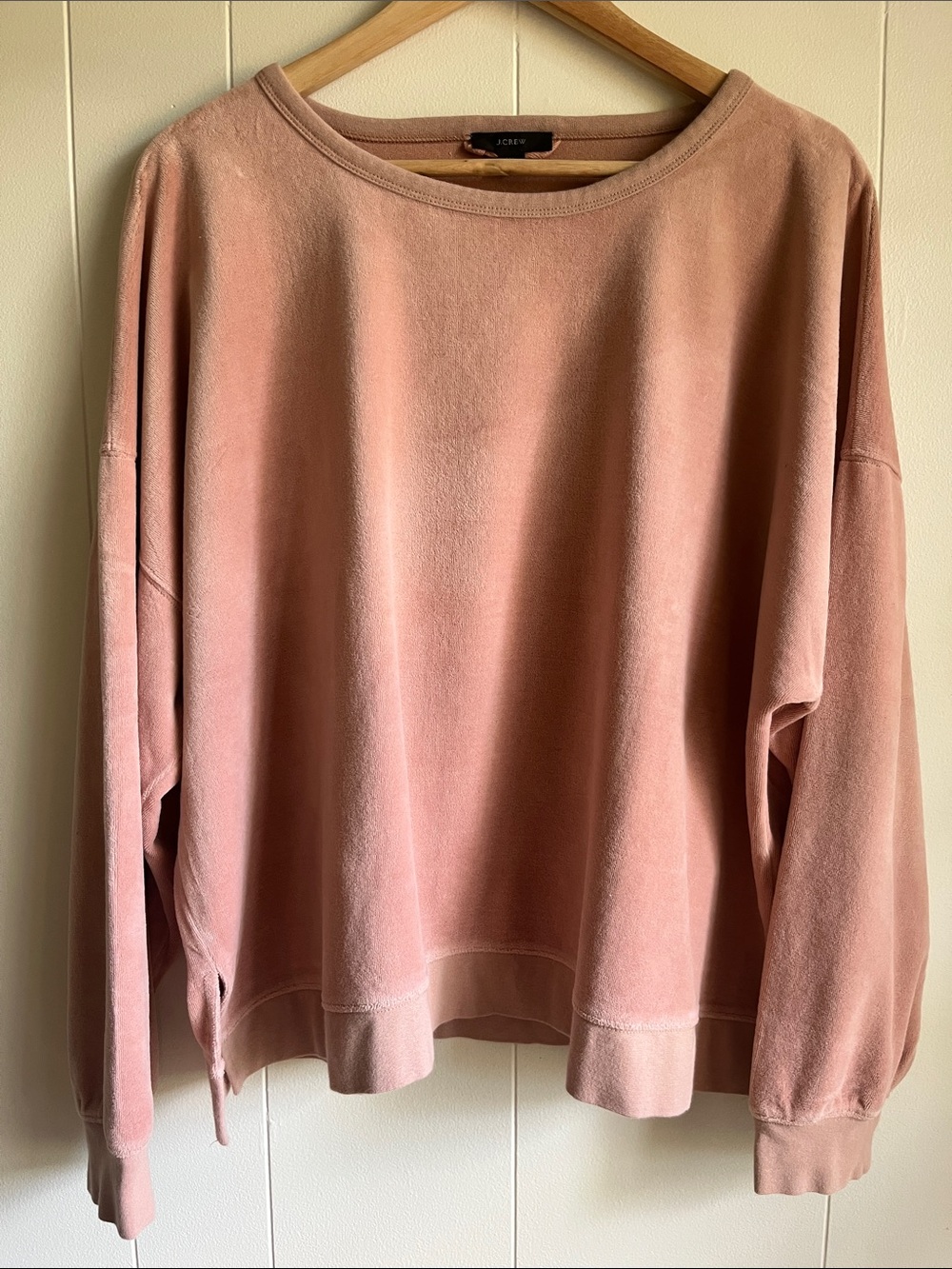 J. Crew Dusty Rose Velvour Crewneck Boho Coastal Grandma Sweatshirt Sz XL